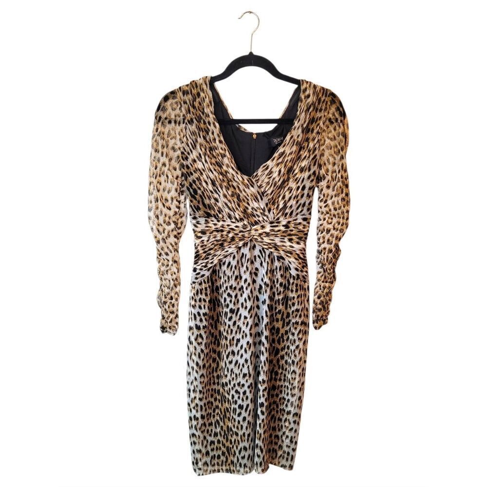 Tadashi Collection Leopard Print Twist Front Mesh Dress Size S
